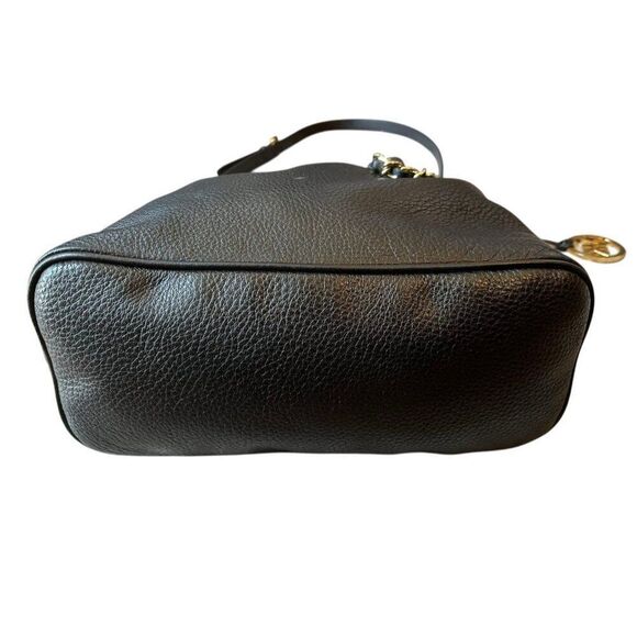 Michael Kors Black Pebbled Leather Gold Chain Link MK Bucket Shoulder Bag Purse - Picture 6 of 9
